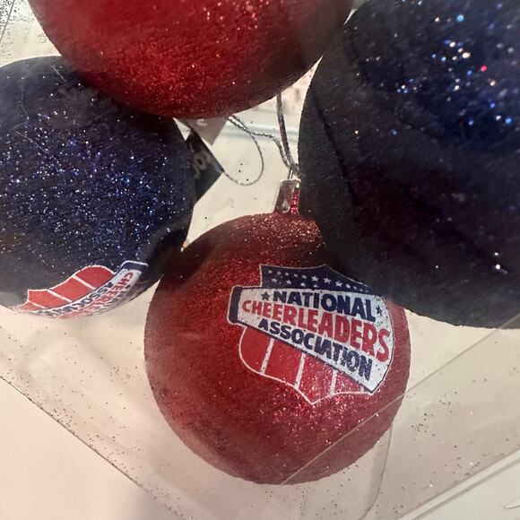NCA Varsity Spirit 4 pack team ornament set FOCO red blue glitter silver cheer - Picture 3 of 8